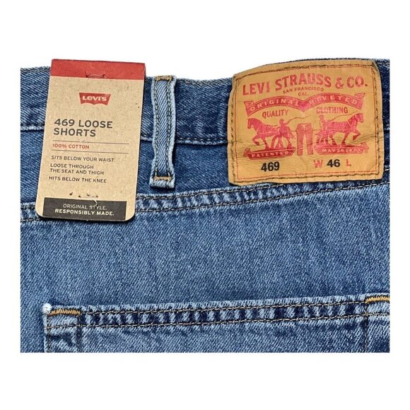 Levis Mens 44 469 Denim Shorts Loose Fit Light Distressed Below Knee Cotton - Picture 4 of 9